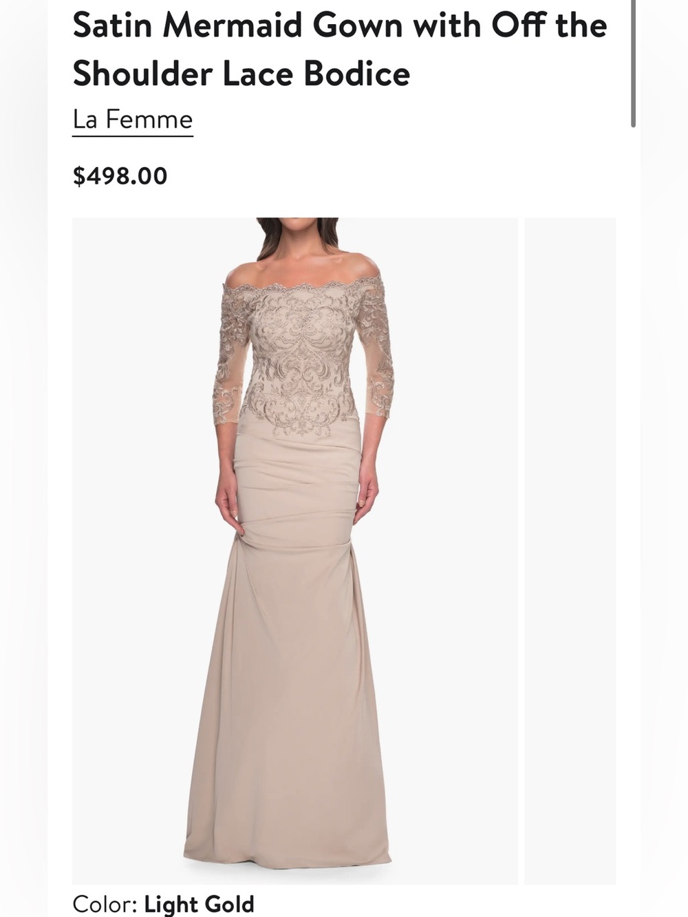 La Femme Taupe Off-Shoulder Embroidered Illusion Sleeve Gown